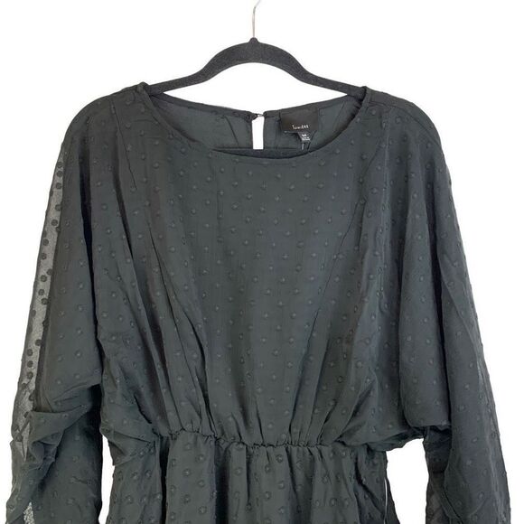 Urban Outfitters Lumière Black Swiss Dot Dolman Long Sleeve Mini Dress Size L - Picture 3 of 15